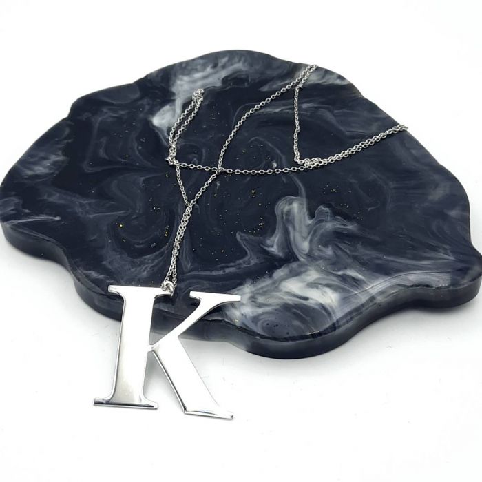 Naszyjnik srebrny rodowany - litera K